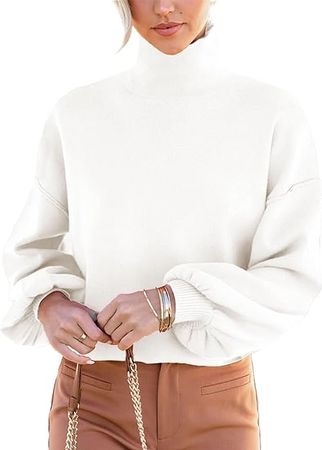 Amazon.com: Womens Sweaters Long Sleeve Turtleneck Casual Loose Knitted Pullover Sweatshirt Tops : Clothing, Shoes & Jewelry