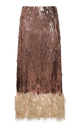 Visually Engaging Feathered Sequined Midi Skirt By Johanna Ortiz | Moda Operandi