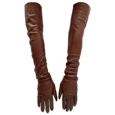 2000s Tom Ford for Gucci Runway Brown Leather Stud Elbow Gloves