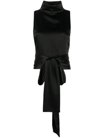 Black Galvan Luna sash-waist satin blouse - Farfetch