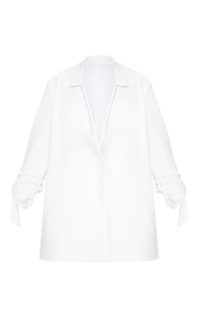 White Ruched Sleeve Blazer | Coats & Jackets | PrettyLittleThing