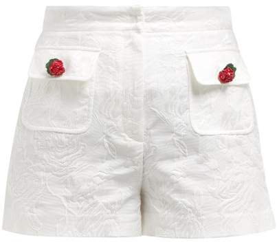 High Rise Cotton Blend Floral Jacquard Shorts - Womens - White