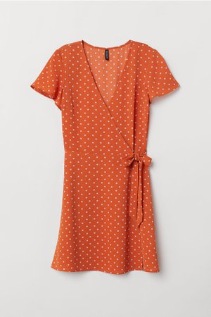 Patterned Wrap-front Dress - Orange/dotted - Ladies | H&M US
