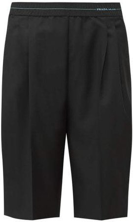 Logo Waist Wool Blend Shorts - Womens - Black