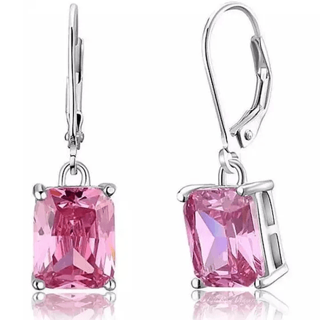 Pink Sapphire Square Earrings, Pink Diamond Leverback Drop Earrings, Bridesmaids Gift
