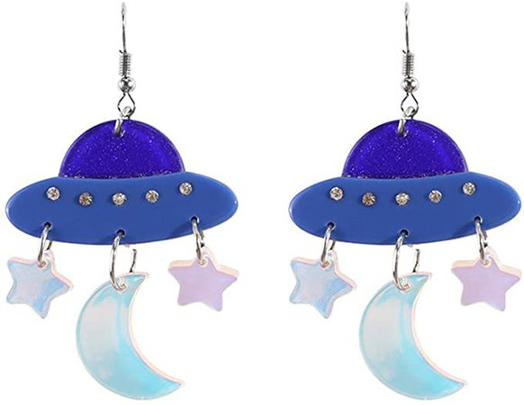 Amazon.com: Weird Earrings Cute UFO Dangle Earrings Novelty Earrings for Women and Girls, Acrylic Flying Saucer UFO Earrings With Moon and Star: Clothing