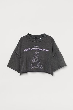 Printed Crop T-shirt - Dark gray/Alice in Wonderland - Ladies | H&M US