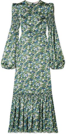 Floral-print Silk-satin Maxi Dress - Blue