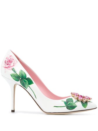 Dolce & Gabbana Tropical Rose Crystal-Embellished Pumps Ss20 | Farfetch.com
