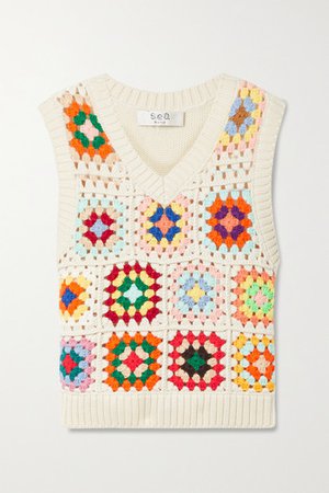 Gabriela Crocheted Wool-blend Tank - Ecru