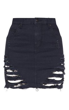 Black Super Shred Denim Mini Skirt | PrettyLittleThing AUS