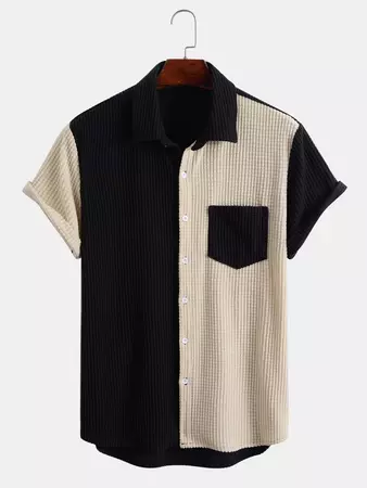 Men Colorblock Patched Pocket High Low Corduroy Shirt | SHEIN USA