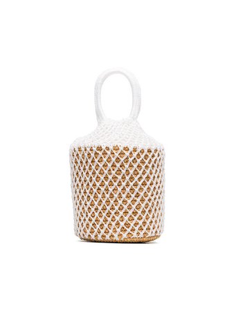 Sensi Studio White Straw and Net Bucket Bag