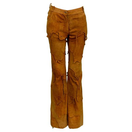 Vintage Christian Dior By Galliano Brown Suede Patchwork Leather Pants 2001 For Sale at 1stDibs