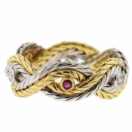Buccellati Ruby Diamond Gold Braided Band Ring For Sale at 1stdibs