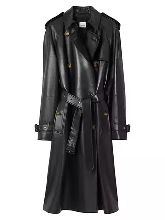 Shop Burberry Harehope Belted Leather Trench Coat | Saks Fifth Avenue
