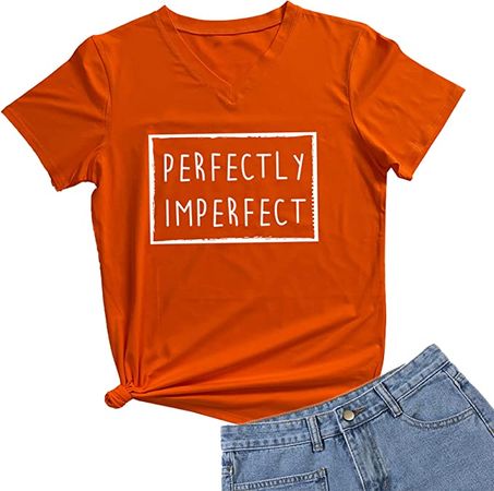 DANVOUY Womens Causal Short Sleeve V-Neck T-Shirt Graphic Tees Orange Large at Amazon Women’s Clothing store