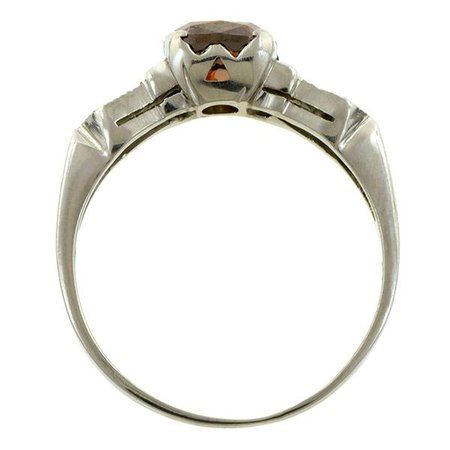 Vintage Orange Brown Diamond Engagement Ring, Cushion 0.93ct