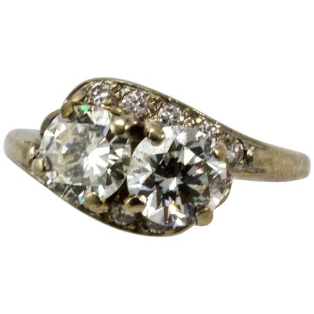 Art Deco 14 Carat White Gold Moi Et Toi Diamond 2 Carat Engagement Ring For Sale at 1stDibs | moi et toi diamond ring, moi et toi engagement ring, toi et moi ring art deco