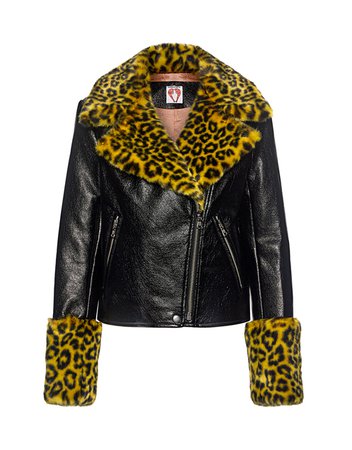 Shrimps | Maisie Leopard Animal-print Faux Leather And Fur Biker Jacket | BlackJackets | IFCHIC.COM