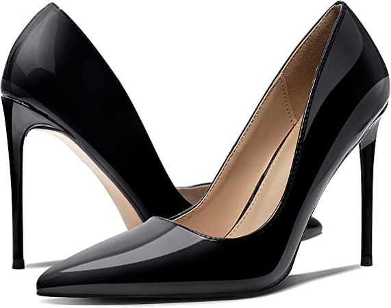 Amazon.com | Women's Pumps Slip On High Heels with Pointed Toe 4.1 Inch Stiletto Bridal Party Dress Heels for Casual,Lucy-Black Pu-8.5 | Pumps