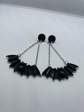 Bat Dangle Earrings Halloween Resin Black Bat Wing Stud | Etsy