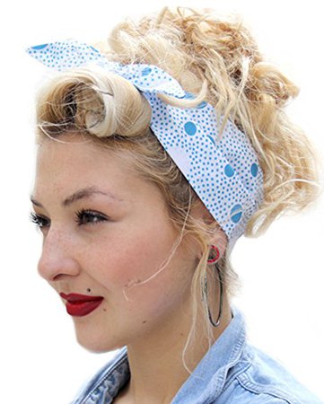 Blue Spotty 50s Style Rockabilly Pin up Girl Head Scarf Vintage Look: Amazon.co.uk: Clothing