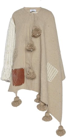 Tuinch Tasseled Mixed-Media Cotton-Wool Cape Size: M