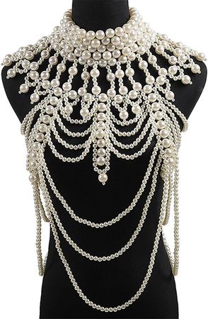 Amazon.com: Women Faux Pearl Beaded Body Chain Shawl Jewelry Layered Bib Necklace Collar : Clothing, Shoes & Jewelry