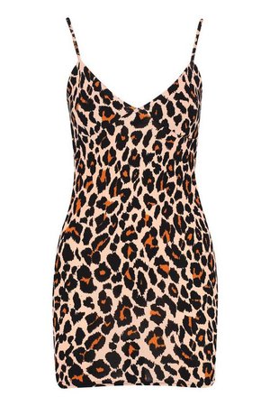 Petite Leopard Strappy Bodycon Dress | Boohoo