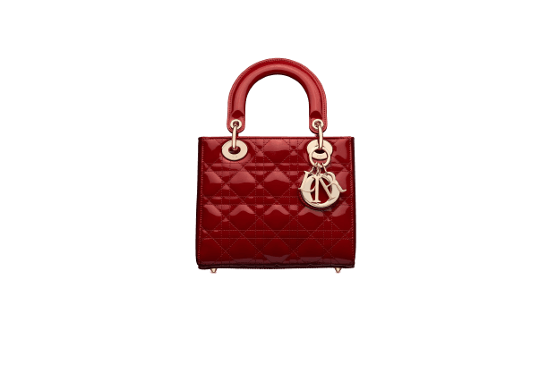 SMALL LADY DIOR BAG Cherry Red Patent Cannage Calfskin