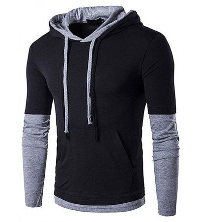 Men's Hooded Shirts Casual Slim Fit Long Sleeve T Shirt Hoodies - B26-black - CR187A8HD0Y