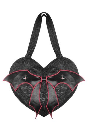 Bat Wing Bow Heart Shaped Bag by Dark in Love - Gothic Wallets & Coin Purses