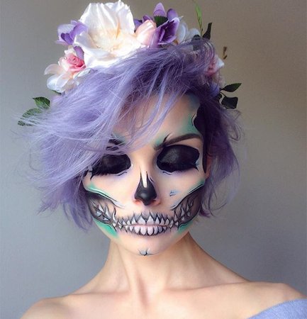 pastel skull || FACE: @anastasiabeverlyhills 'Medium Brown' Dip Brow & 'Fair' Contour Kit | OUTLINE: @… | Halloween makeup looks, Halloween looks, Halloween makeup