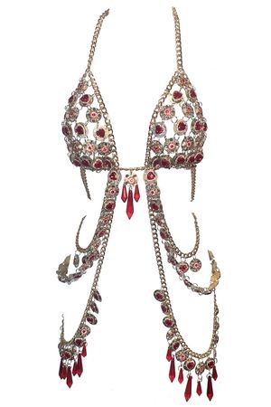 KELSEY RANDALL - shop all collections - MADE TO ORDER - CERISE red crystal chainmail harness bra