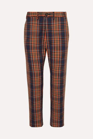 Long George Checked Cotton-twill Straight-leg Pants - Navy