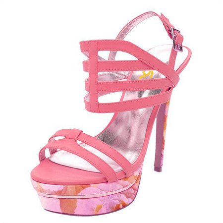 Hot Pink Platform Sandals Floral Slingback High Heels for Party | FSJ