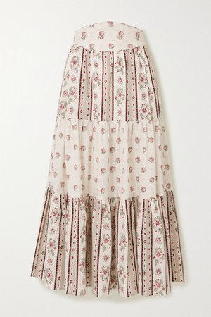 Tati Tiered Floral-print Cotton Midi Skirt - Cream