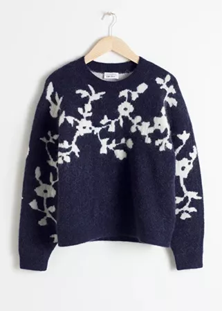 Wool Blend Vine Knit Sweater - Blue - Patterned sweaters - & Other Stories