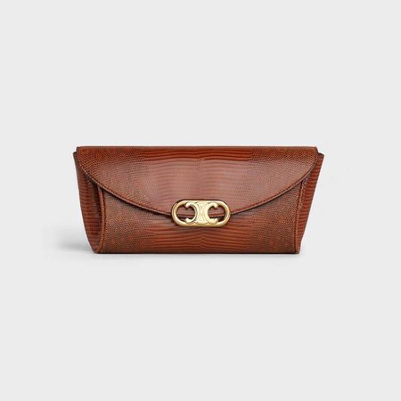 CELINE, Small Pleated Maillon Triomphe clutch in Lizard Brown