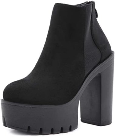 Amazon.com | heelchic Women's Sexy Rivet Mid Claf Platform High Chunky Block Heeled Ankle Boots Ladies Punk Club Dress Boots | Ankle & Bootie