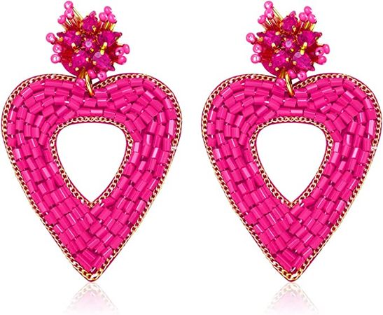 Amazon.com: Valentine’s Day Earrings Beaded Heart Drop Earrings Edged in gold beading Fashion Trendy Big Love Dangle Earrings for Women Girls Statement Jewelry (Crystal-Rosy): Clothing, Shoes & Jewelry
