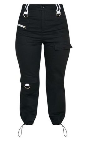 Black Pocket Zip Detail Cargo Trouser | Trousers | PrettyLittleThing