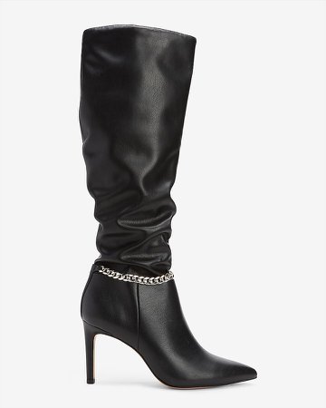 Vegan Leather Heeled Chain Stovepipe Boots