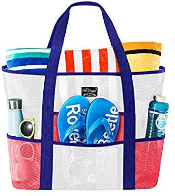 Amazon.com: SoHo, Mesh Beach Bag - Toy Tote Bag - Large Lightweight Market, Grocery & Picnic Tote with Oversized Pockets (Black/White): Baby