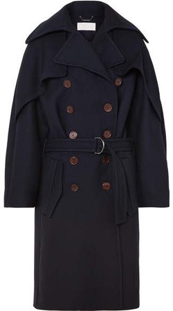 Double-breasted Wool And Silk-blend Drill Coat - Navy