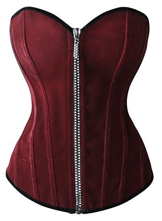 Amazon.com: Kimring® Women's Elegant and Seductive Velvet Boby Shaper Glitter Rhinestone Zipper Corset Dark Red Medium: Clothing