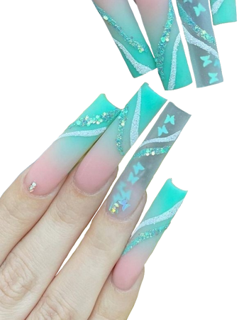 long mint butterfly nails
