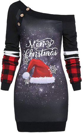 AKIMPE Women Plus Size Womens Merry Christmas Plaid Print Button Tops Long Sleeve Blouse Black at Amazon Women’s Clothing store