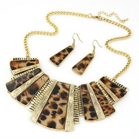NAVY LEOPARD PRINT GEOMETRIC NECKLACE AND EARRING SET |